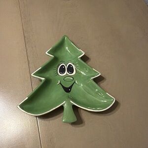 Vintage Green Christmas Tree Shaped Dish